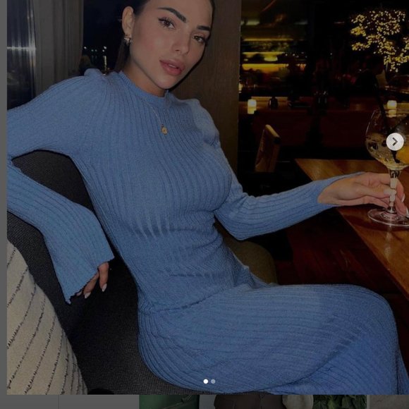 ZARA WOMAN STRETCH LONG SLEEVE BABY BLUE RIBBED KNIT MIDI MAXI DRESS $89.90 - Picture 5 of 15
